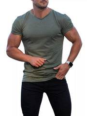 Men's Full Size V-neck Slim Fit Casual T-shirt in Light Gray, front view