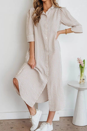 Stripe Frilled Collar Half Sleeve Shirt Dress, back view