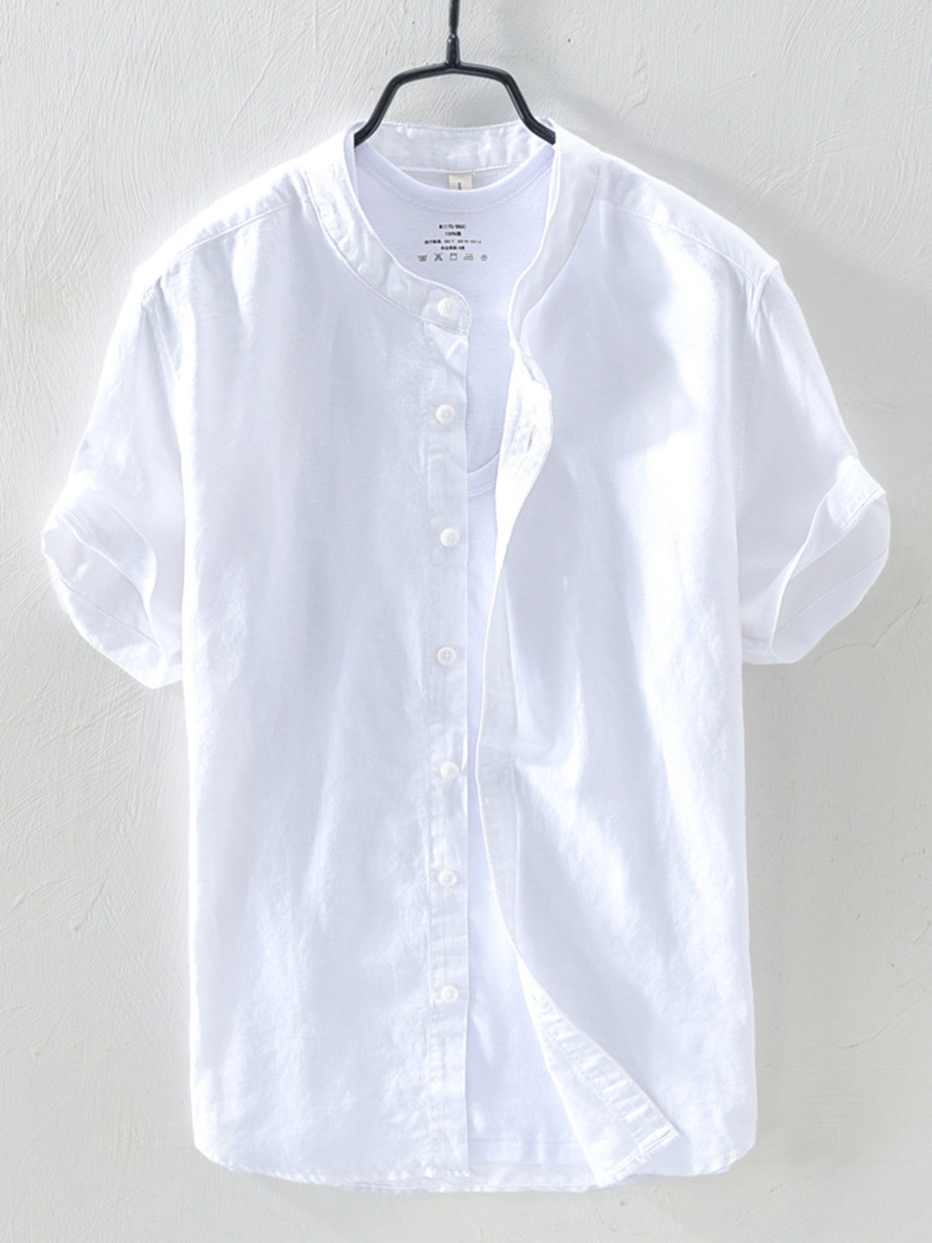 Casual Band Collar Short Sleeve Shirt
