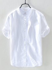 Casual Band Collar Short Sleeve Shirt