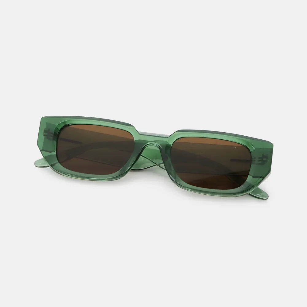 Green smoked acetate angular sunglasses with brown lenses
