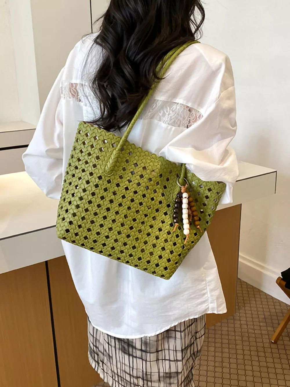 Cutout Leather Shoulder Bag in Yellow, alternate angle