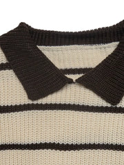 Striped Knit Polo Sweater in Tan, alternate angle