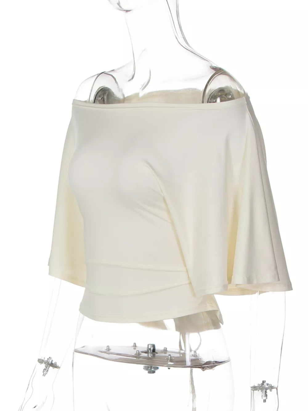 Apricot draped tie-front short sleeve maternity t-shirt with off-the-shoulder neckline.
