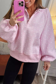 Polka Dot Metal Button Collar Sweatshirt in Blush Pink, side view