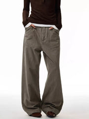Premium loose fit men's 100% cotton jeans in coffee brown with a button fly and wide leg.
