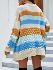 Chunky Knit Color Block Cardigan in Multicolor, side view