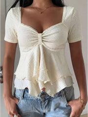Charming Ruffled Sweetheart Neck T-shirt