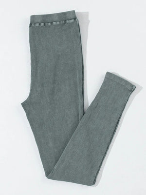 Dark gray ribbed leggings with a comfortable elastic waistband.
