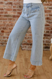 Striped Wide-leg Cropped Jeans in Light Blue, alternate angle