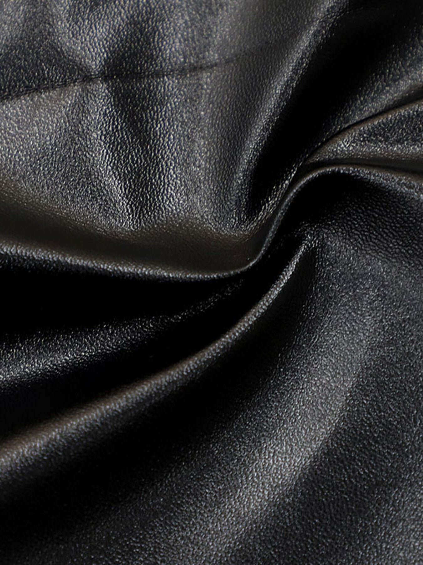 Black faux leather wide leg pants with elastic waistband detail.