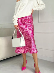 Fluid Zebra Print Satin Midi Skirt