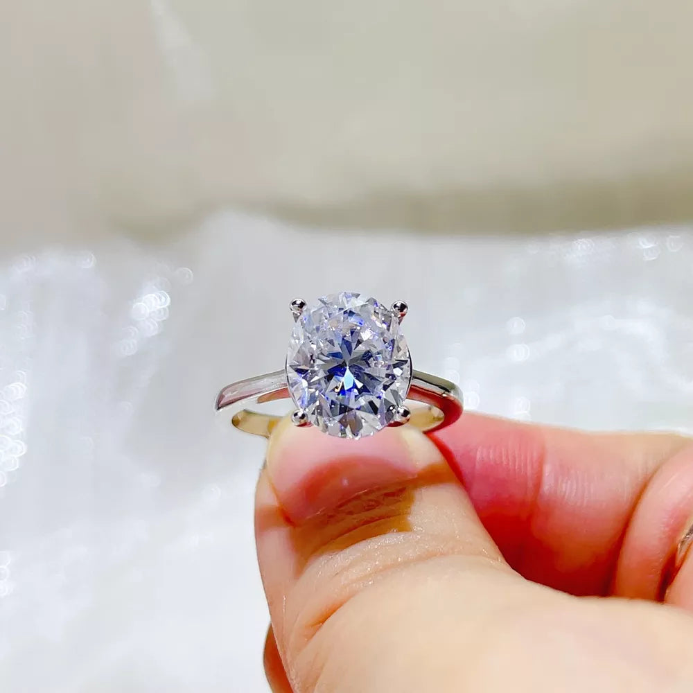 1 Carat Oval Moissanite Solitaire Sterling Silver Ring, side view