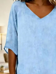 V-neck Casual T-shirt in Blue, side view