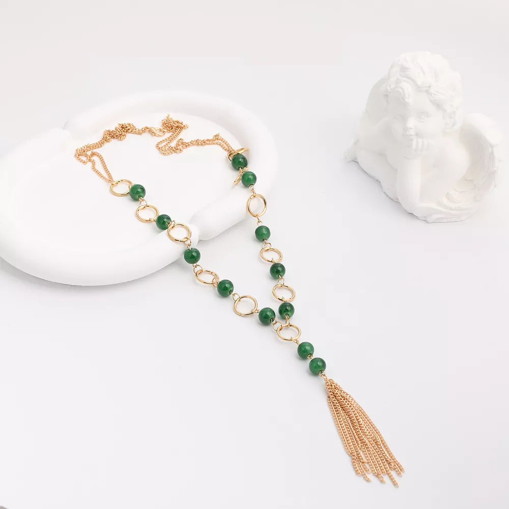Elegant Tassel Pendant 18k Gold-plated Necklace in Gold, back view