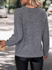 Textured ribbed crewneck sweater in grey with long sleeves, casual fit.