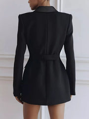 Satin Lapel Double-breasted Blazer in Black, side view