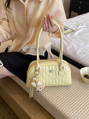 Quilted Zip Shoulder Bag in Yellow, side view