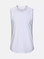 White relaxed fit men's tank top with crew neck and curved hem
