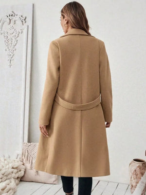 Elegant Lapel Collar Belted Trench Coat Plus Size in Gray, view 18