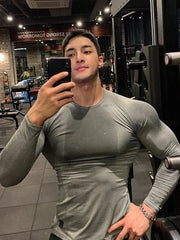 Sculpted Fit Performance Long Sleeve Tee in Dark Gray, crew neck, fitted activewear top.