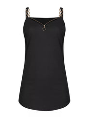 Black camisole with zipper neckline and chain straps