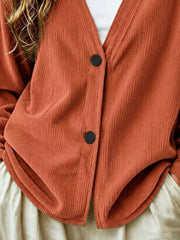 Casual Corduroy Button-up Cardigan in Terracotta, view 16