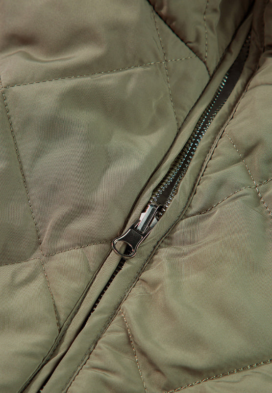 Sage quilted utility vest with zipper detail