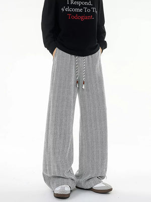 Premium Plus Size Textured Knit Sweatpants in black and white herringbone pattern with drawstring waist.