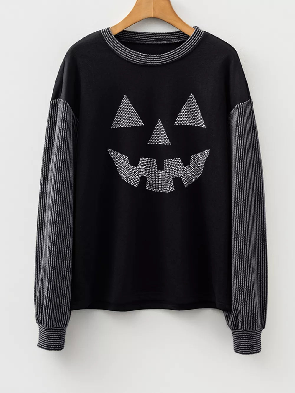 charcoal t-shirt featuring rhinestone embellishment and striped
