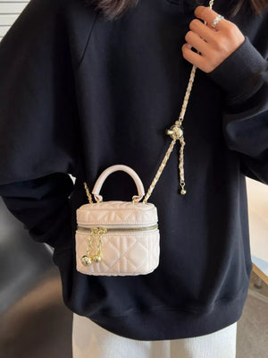 Quilted Mini Top Handle Crossbody Bag in Hot Pink, front view