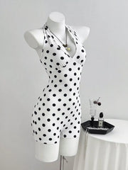 Polka Dot Halter Neck Romper, close-up detail