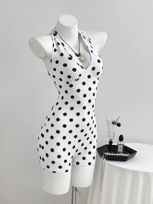 Polka Dot Halter Neck Romper, close-up detail