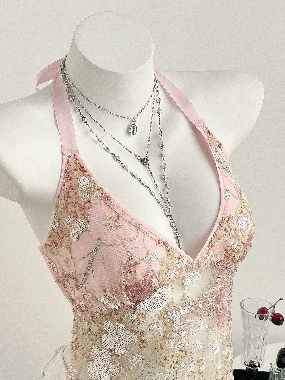 Sequin Halter Neck Cami, back view