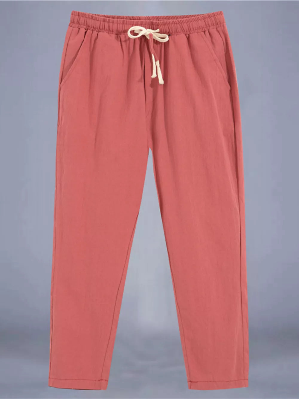 Men's Plus Size Drawstring Loose Fit Pants in White, fabric detail