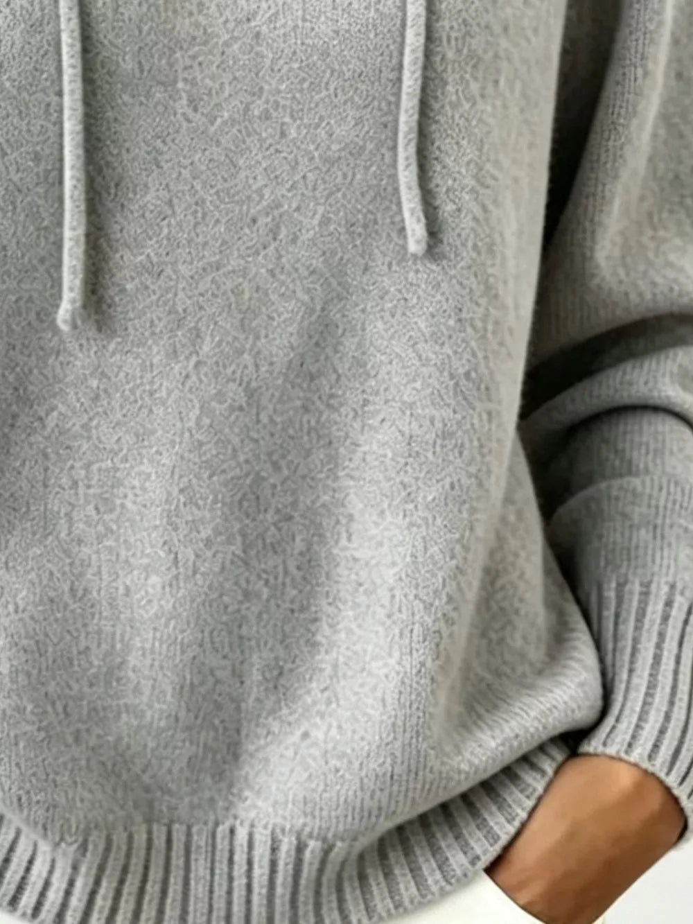 Cozy Ribbed Long-sleeve Hooded Sweater in White, view 18