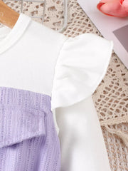 Children's Ruffled Bow Long Sleeve Dress in Light Purple, back view