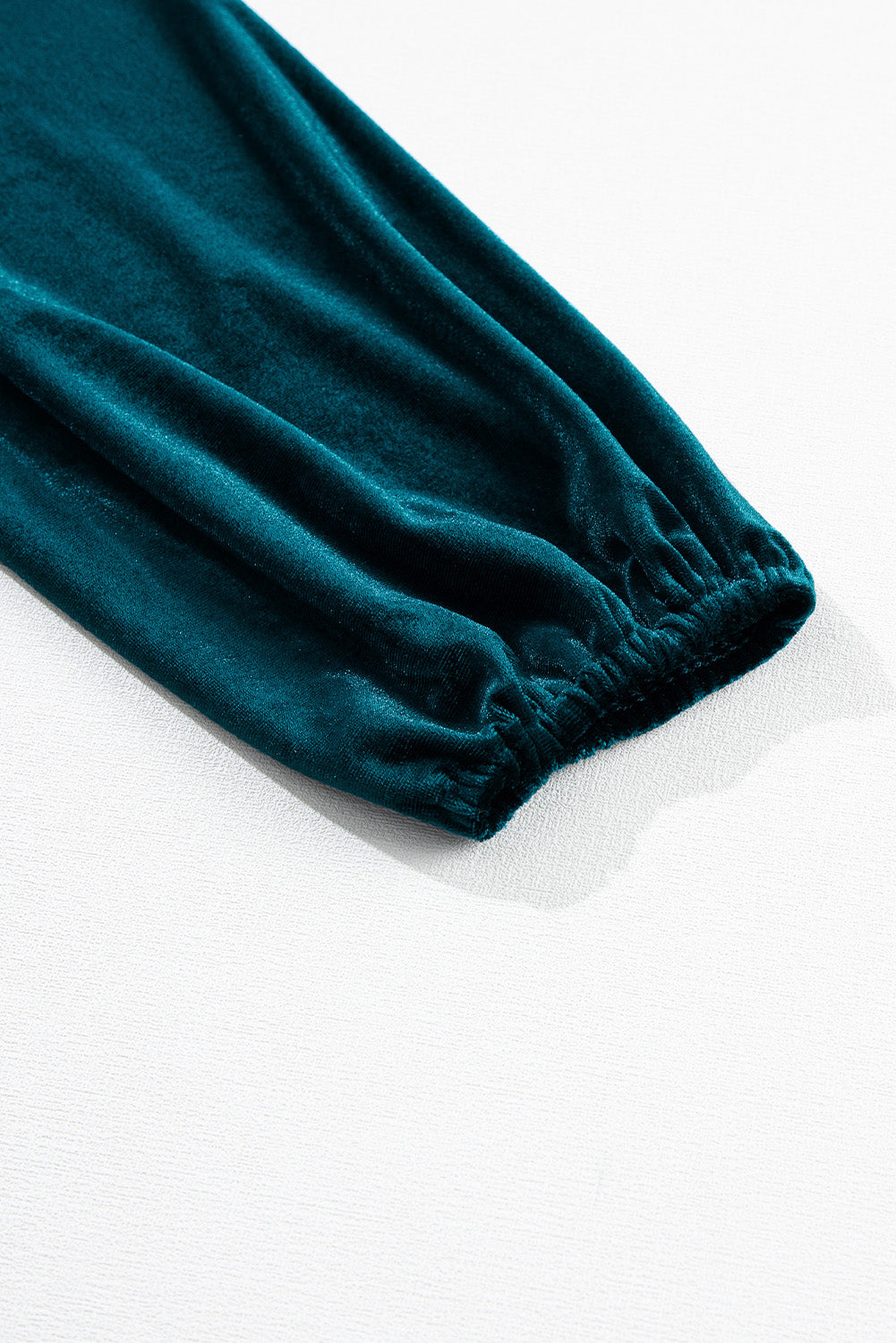 Deep Teal velvet blouse with gathered sleeve cuff detail
