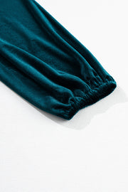 Deep Teal velvet blouse with gathered sleeve cuff detail