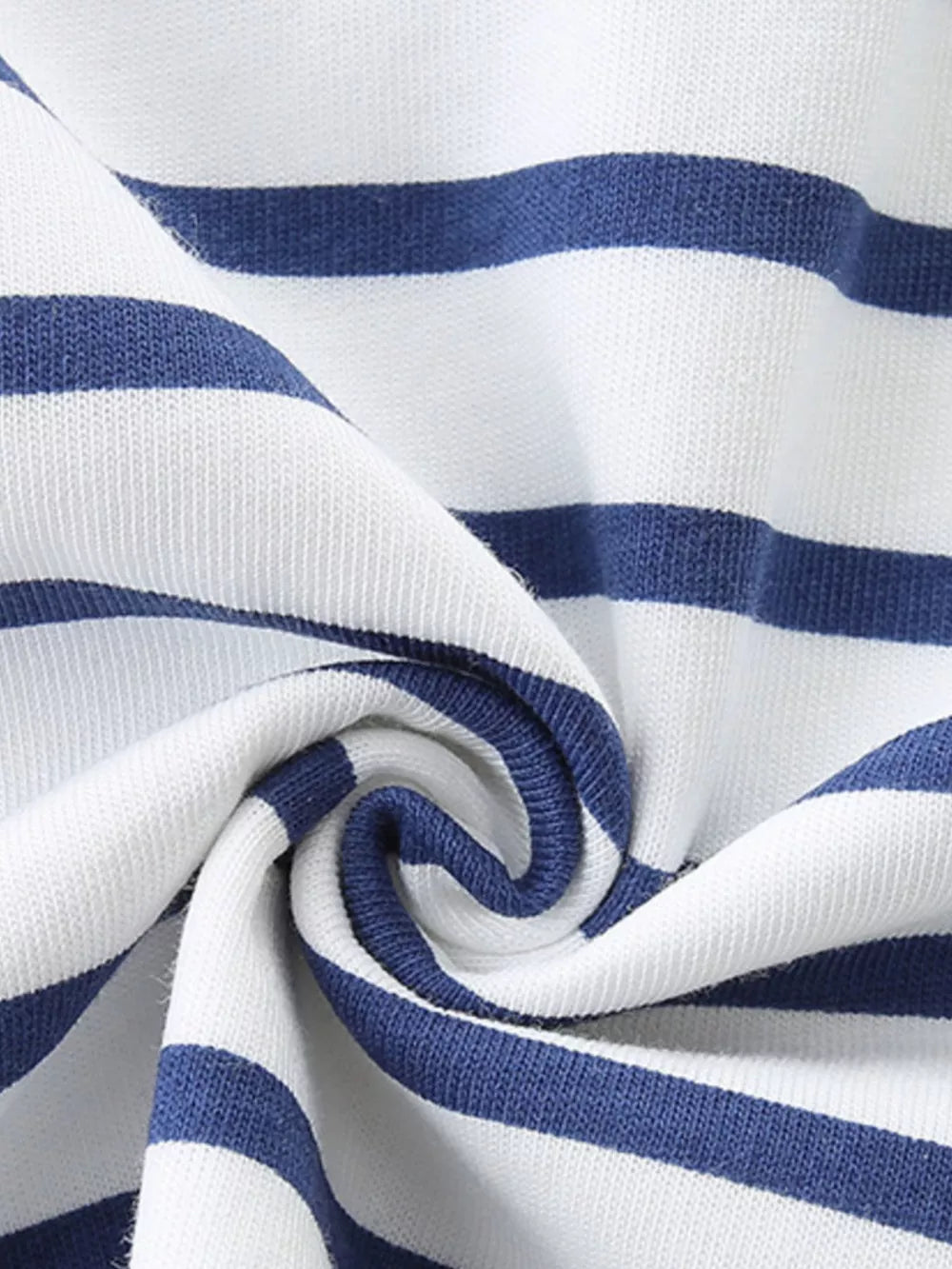 White and blue striped cotton polo shirt fabric detail