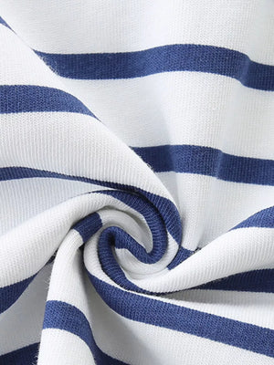 White and blue striped cotton polo shirt fabric detail