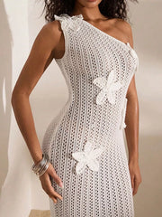 Elegant Crochet One-shoulder Maxi Gown
