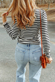 Ribbed stripe slim-fit turtleneck sweater with long sleeves and a high neck.
