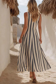 Striped V-neck Sleeveless Midi Dress in Stripe, side view