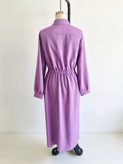 Textured Button Front Long Sleeve Maxi Dress Plus Size in Black, back view
