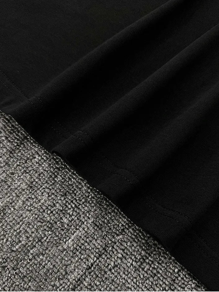 Black oversized crew neck tee with textured fabric detail