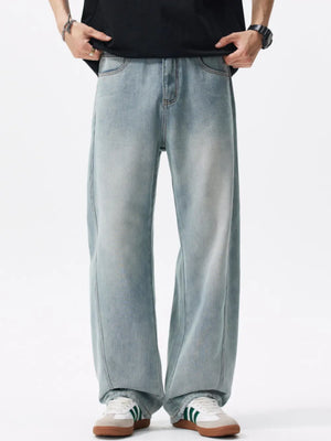 Men's Loose Fit Blue Jeans in Blue, front view