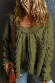 Moss wide neckline chunky ribbed knit sweater with long sleeves.