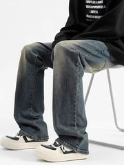 Relaxed fit men's jeans in heritage wash denim with whiskering details.
