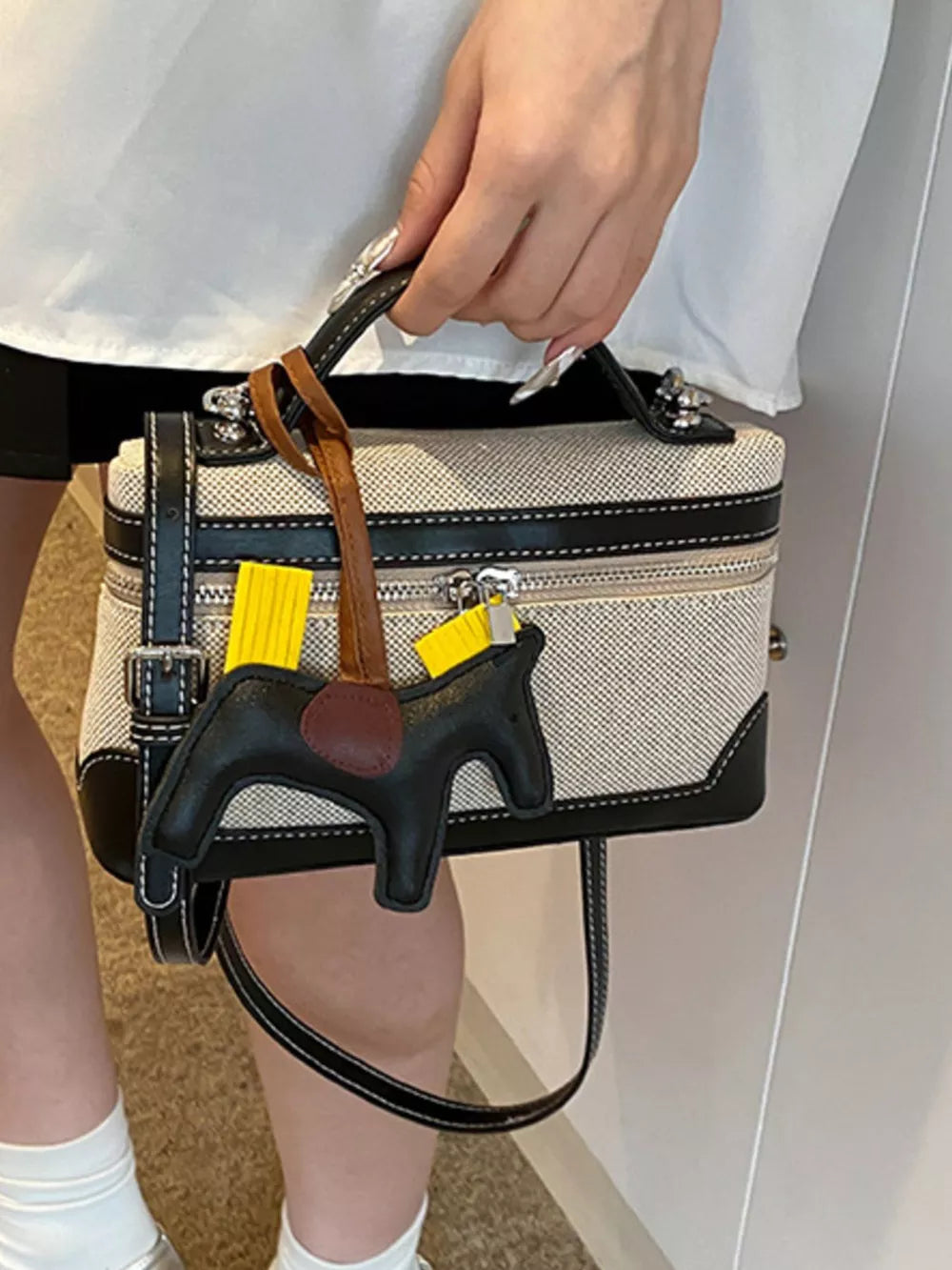 Top Handle Detachable Strap Mini Handbag in Black, product detail